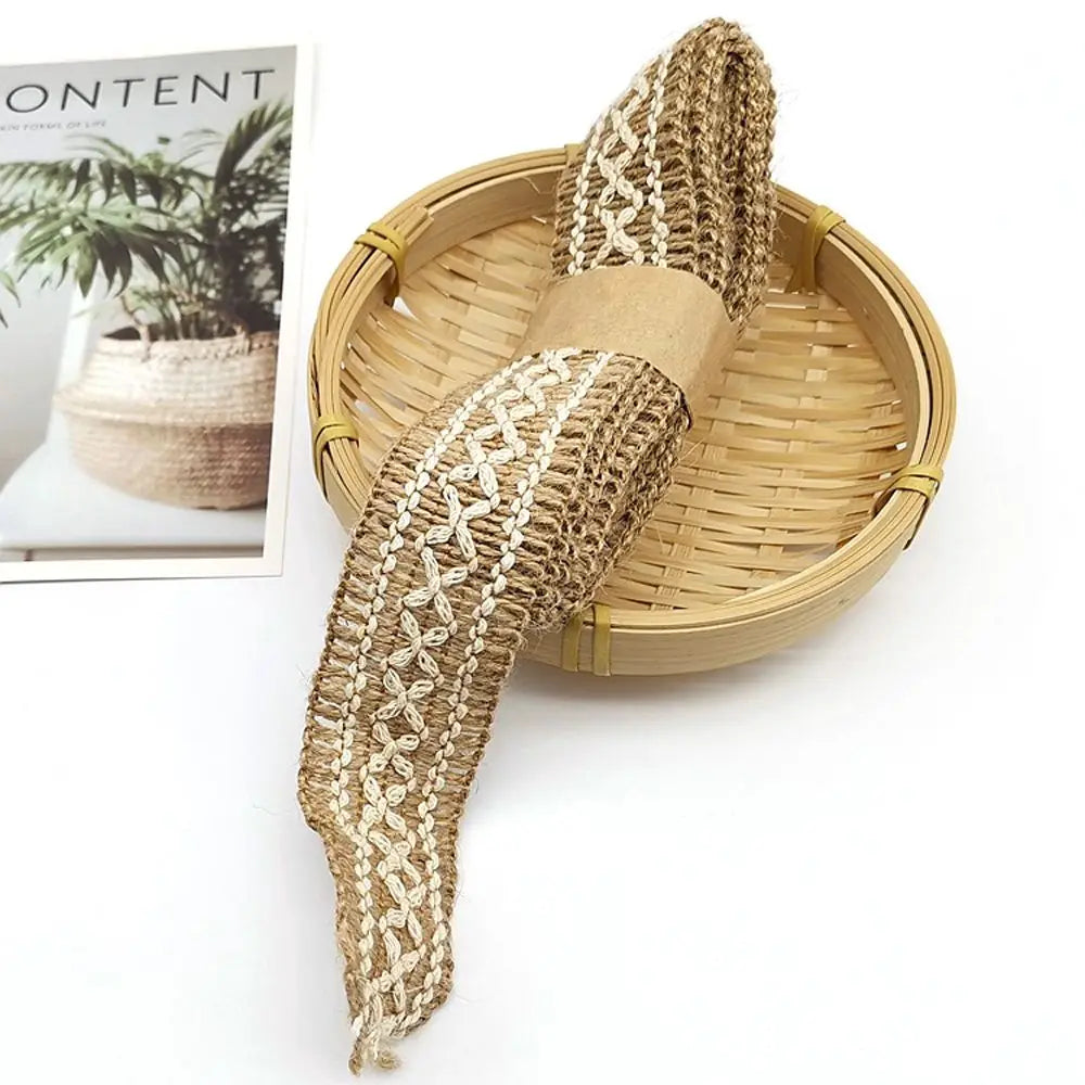 ruban jute beige motif géométrique rustique double face emballage cadeau decoration maison