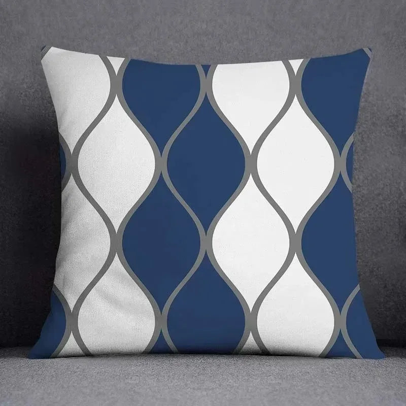 taies d'oreiller géométriques polyester bleu gris moderne maison 45x45cm non toxique respectueux environnement