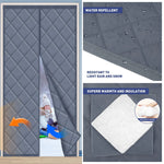rideau porte gris quilté moderne clips magnétiques zip thermique isolation économique privacité hiver
