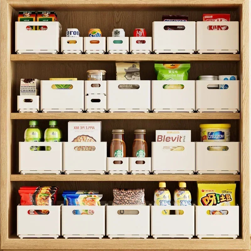 boîtes rangement rétractables blanc beige modernes minimalistes clips poignées bois étiquettes autocollantes respectueux environnement