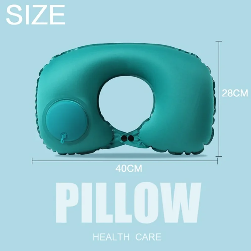 oreiller voyage gonflable forme cou bleu polyester ergonomique valve gonflageextérieur support confortable