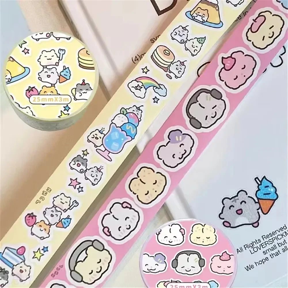 ruban adhésif kawaii dessins animés jaune rose bleu blanc mignon chiens chats personnages
