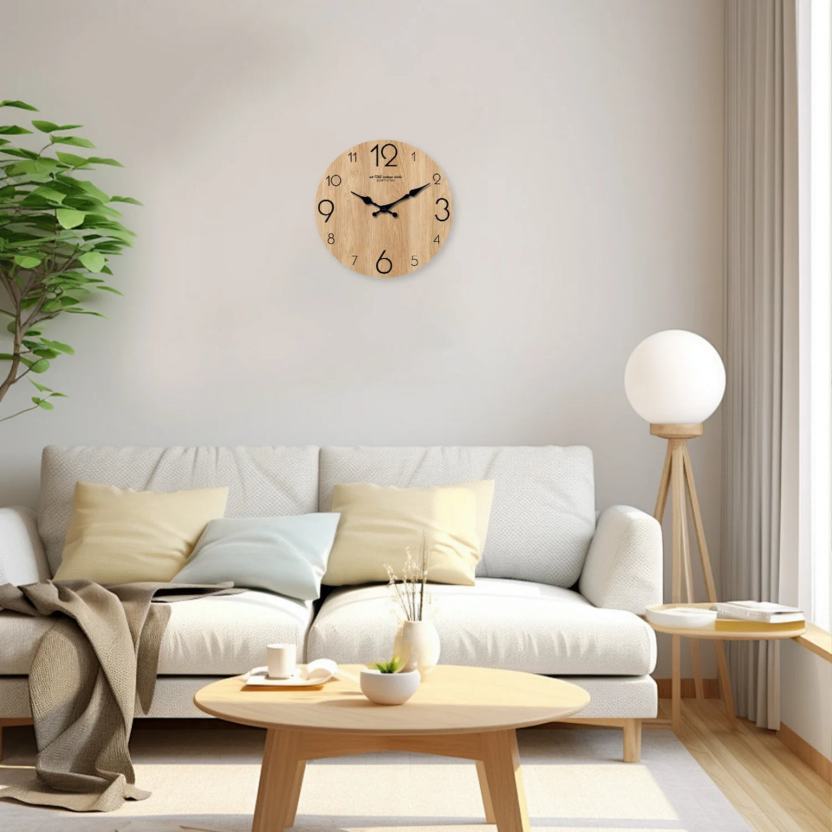 horloge murale bois naturel vintage aiguille silencieuse 25x25cm 30x30cm adhésif salon chambre