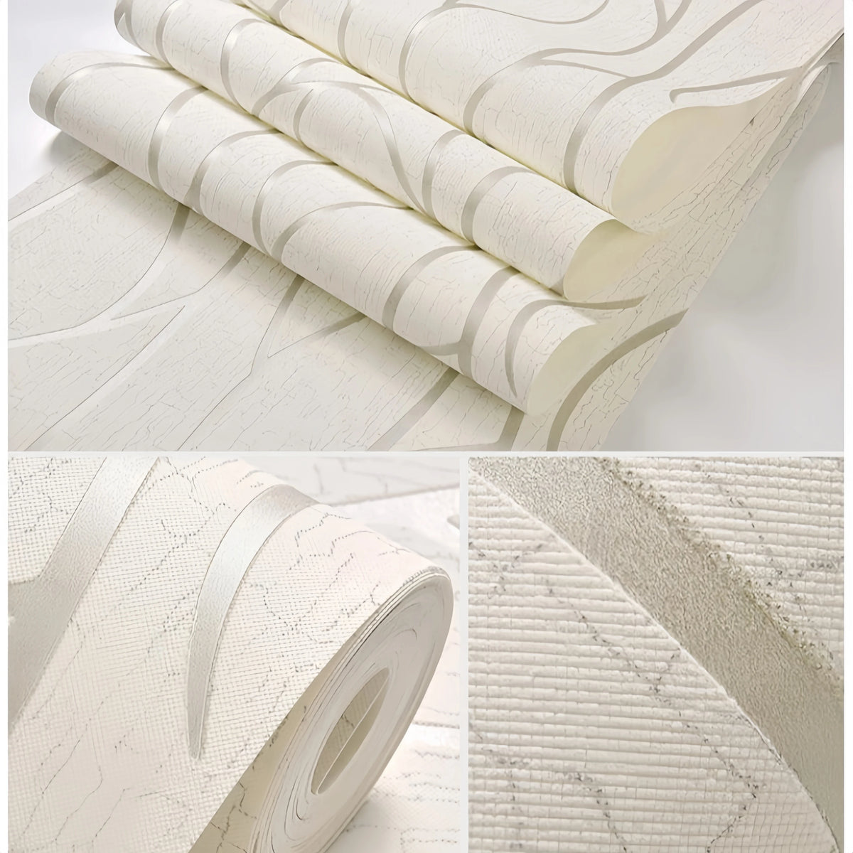 papier peint moderne motifs abstraits feuilles branches blanc argenté salon chambre enfants