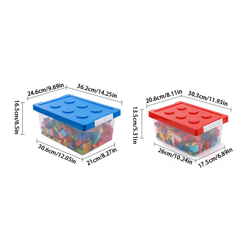 boîtes rangement transparentes couleurs poignées plaques construction moderne organisation jouets articles divers empilage support