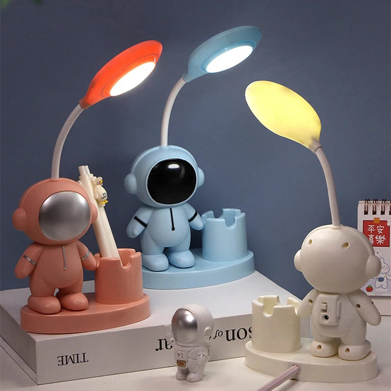 lampe led astronaute rose bleu blanc support stylos rechargeable moderne cartoon enfants