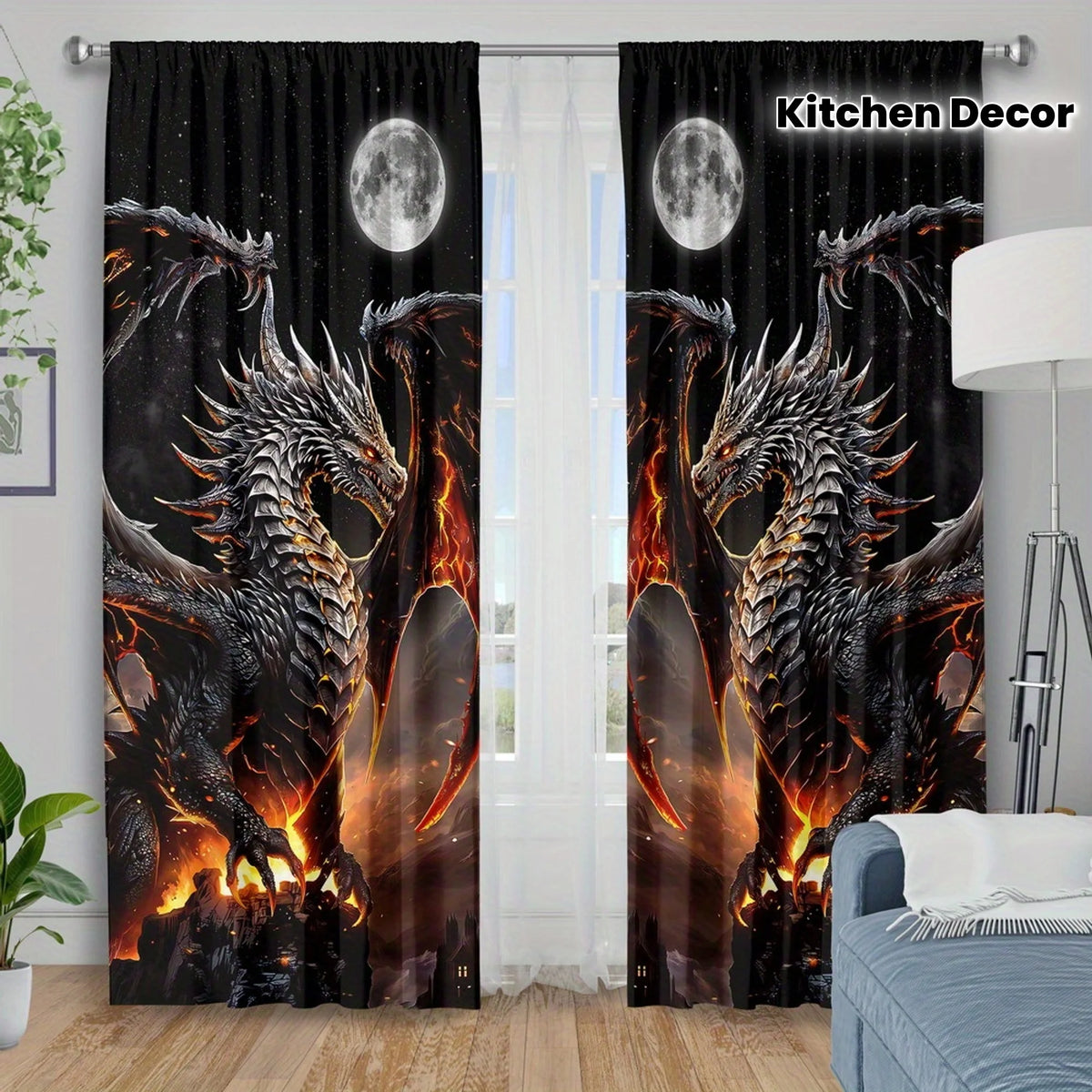 rideau occultant dragon noir impression art fantastique 100 polyester moderne occlusion chambre salon