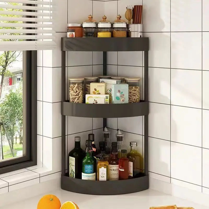 étagère d'angle moderne multiusage trois niveaux cuisine rangement blanc noir respectueux environnementABS