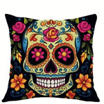taies d'oreiller halloween crâne fleurs colorées deco maison lit polyester opacité artistique