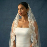 voile mariée dentelle fine motifs floraux blanc crème élégante classique monocouche translucide