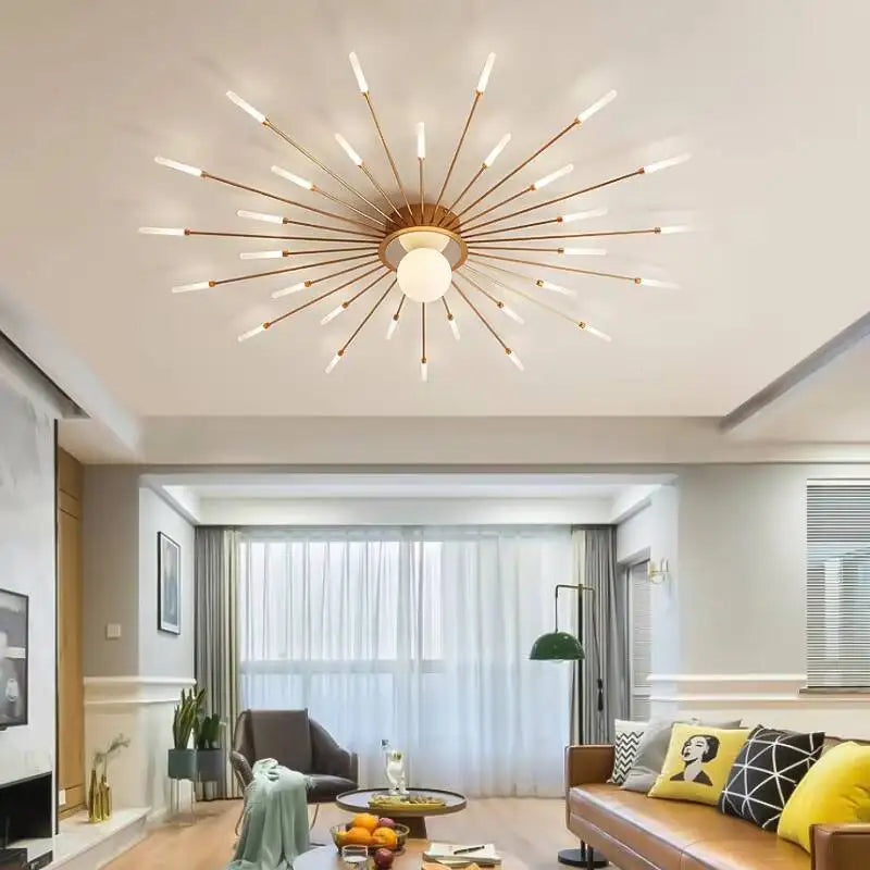 luminaire moderne or noir branches rayonnantes abatjour opaques décoration contemporaine chambre salon