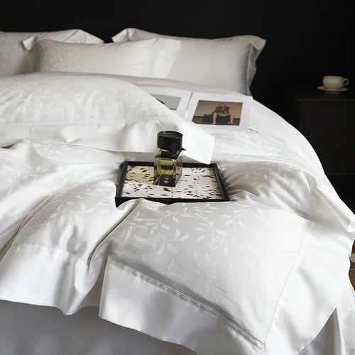drap lit blanc motif floral moderne satin coton doux housse couette taies oreillers four