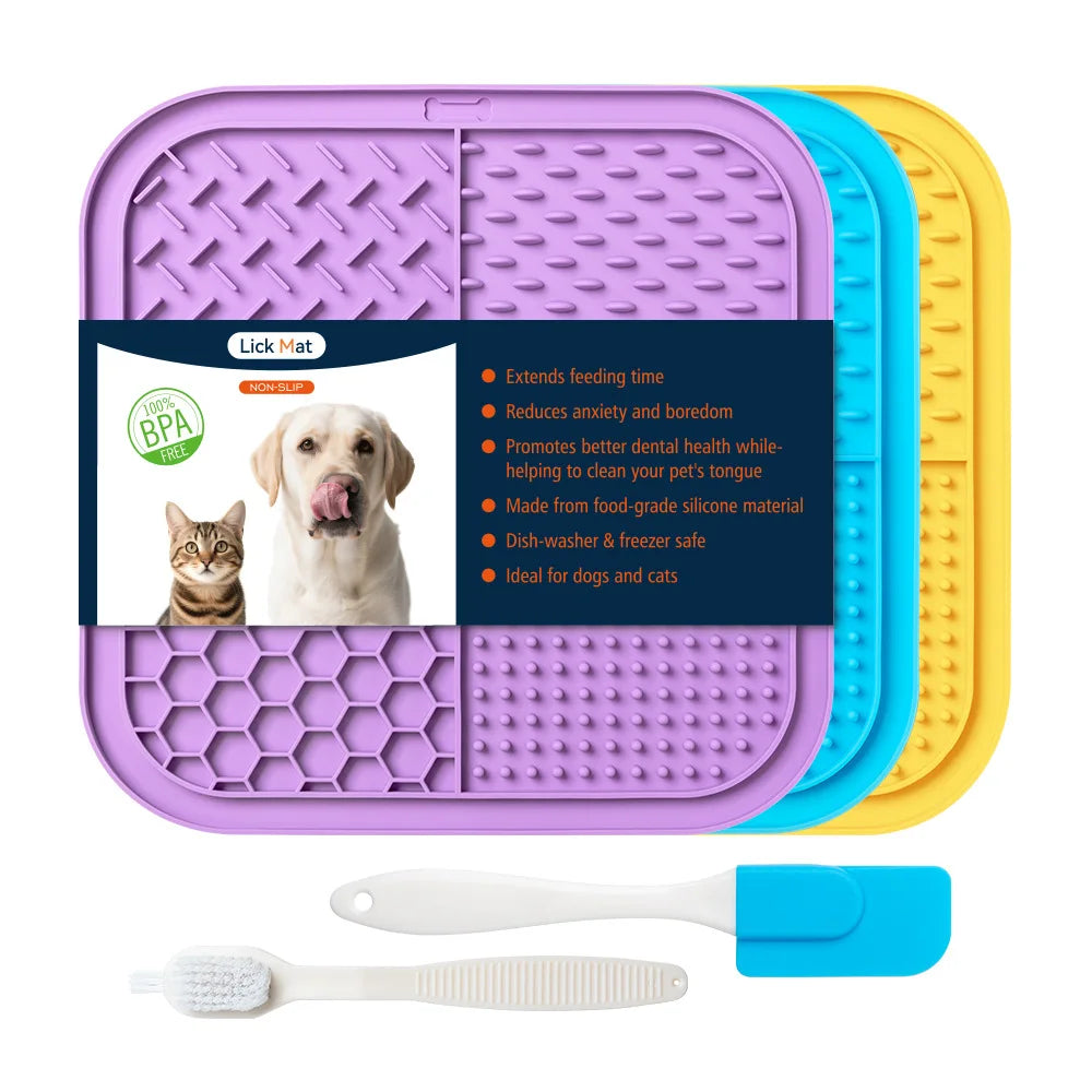 tapis léchage silicone antidérapant ventouse puissante motifs géométriques violet bleu orange gris moderne animal