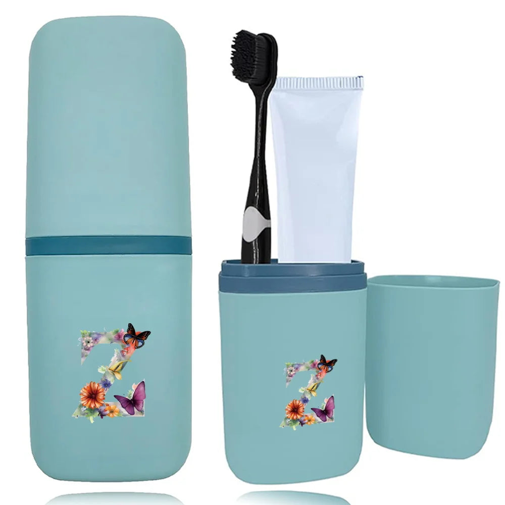 boite rangement salle bain brosse dents peigne motif papillon bleu