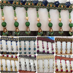 ruban décoratif strass tissu brodé élégant traditionnel bleu vert rouge or argent
