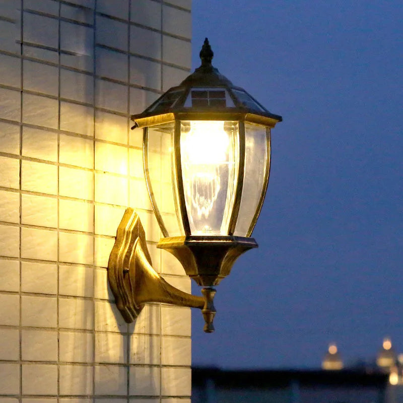 lampe murale solaire led or noir texture metallique verre translucent classique vintage ip55