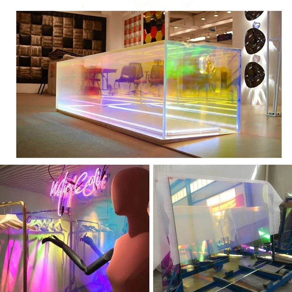 film décoratif adhésif transparent multicolore moderne rayures triangles 40x300 cm