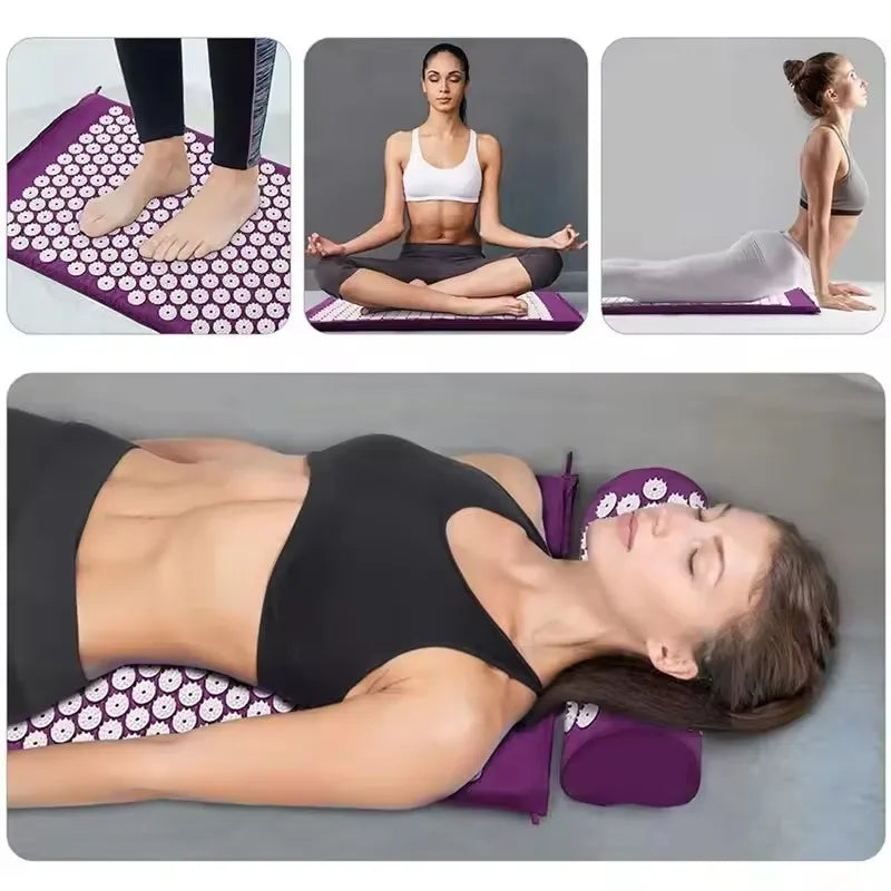 tapis massage acupression points blancs violet coussin cervical moderne ergonomique adhésif yoga fitness