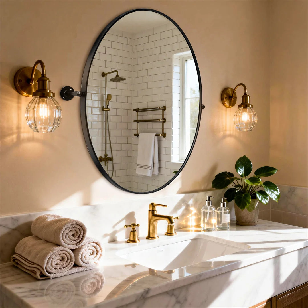 miroir ovale moderne noir pivotant aluminium 50x70cm clips facile portable