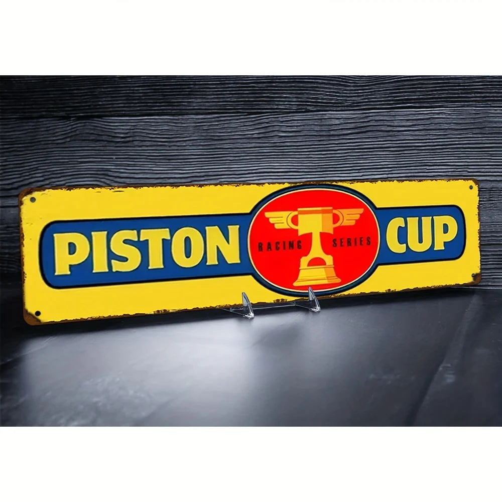 plaque publicitaire vintage graphique piston couleur jaune bleu rouge anti poussière mur facile
