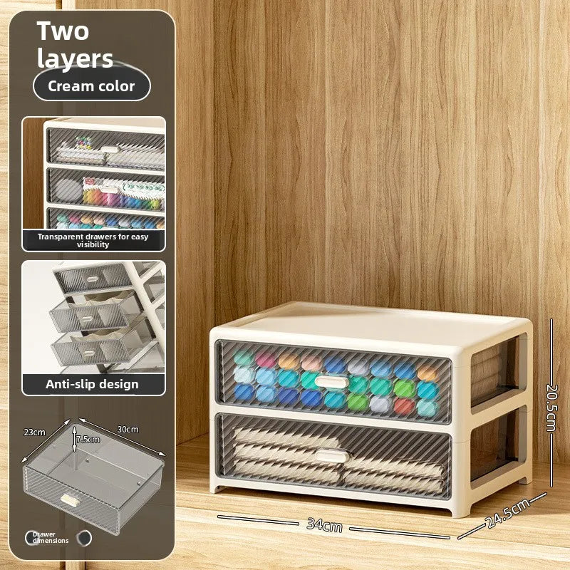 meuble tiroirs crème transparent moderne rangement papeterie deux six tiroirs diagonaux plastique