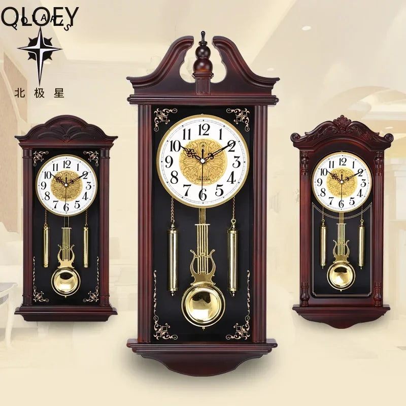 horloge murale classique bois foncé cadran blanc chiffres dorés pendule antique aiguille quartz résine