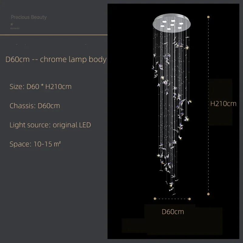 suspension lumineuse moderne papillons cristal bleu transparent élégante lumière chaînes haute qualité