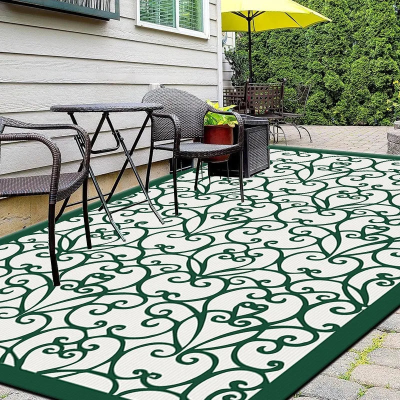 tapis moderne extérieur vert beige noir blanc motif végétal géométrique polyester 80x120cm 120x160cm