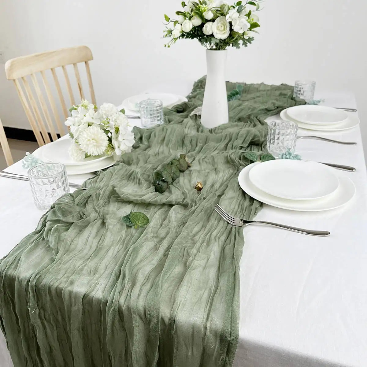 nappe decorative plissée semi transparente beige rose vert olive mariage nouvelle annee festive