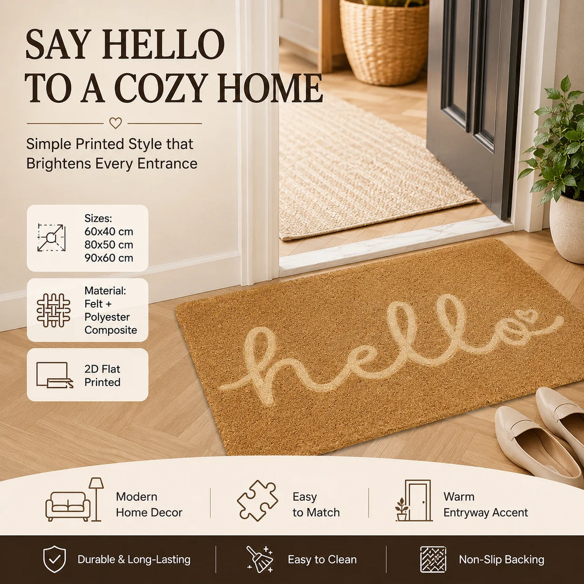 tapis d'entrée marron clair noir motif géométrique moderne imperméable couloir garage sol