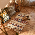 tapis boho chic géométrique coton pompons antidérapant intérieur étoiles cercles triangles