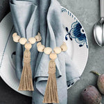bracelet boho bois pompon jute naturelle blanc rustique