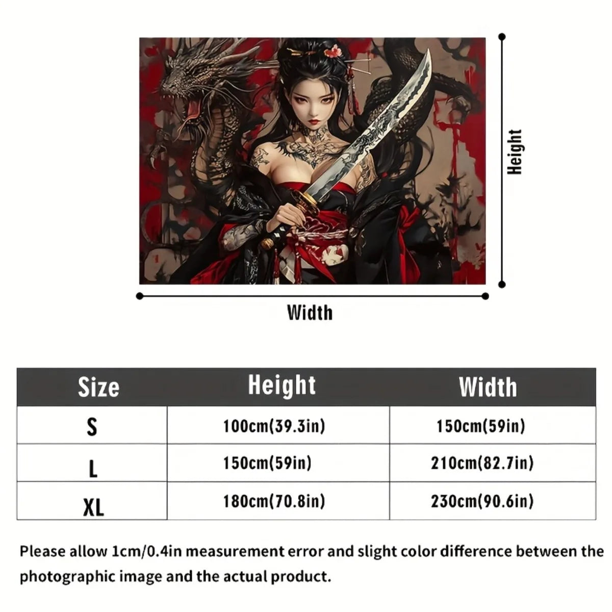 toile d'art manga femme tatouée épée dragons motifs floraux moderne polyester chambre salon decoration