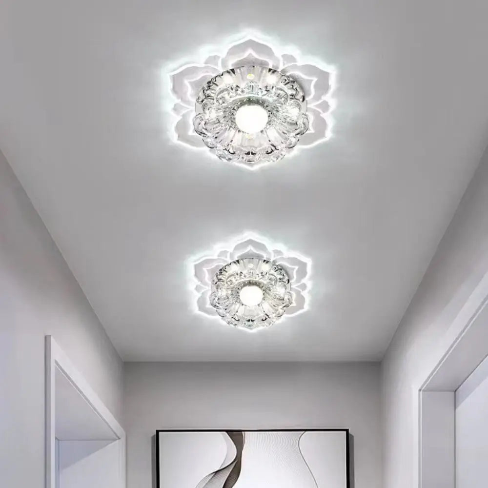 plafonnier led fleur crystal moderne élégant transparent blanc doré chambre salle manger