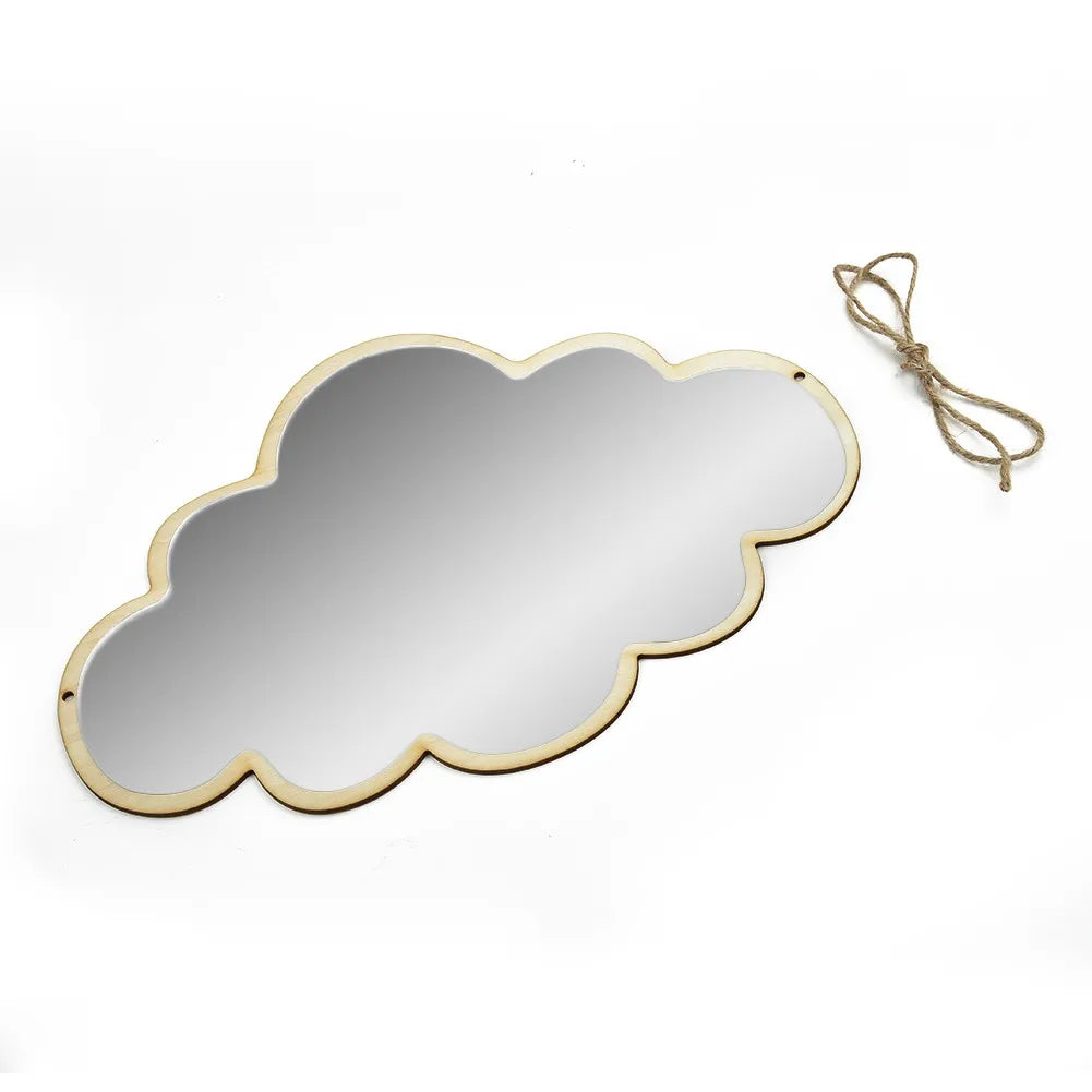 miroir nuage decoratif bois clair argent corde enfantine boheme chambre chevet dormir