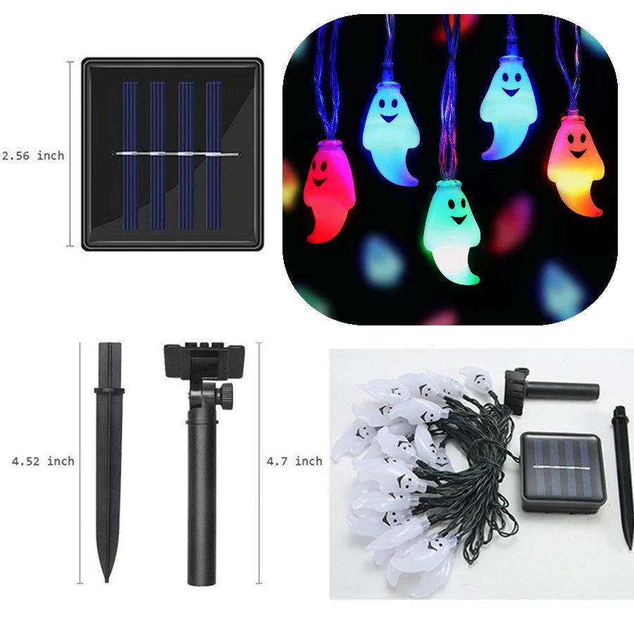 guirlande lumineuse halloween fantômes souriants led solar blanc clipsextérieur festive vacances