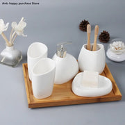 accessoires salle bain blanc moderne distributeur savon gobelets porte brosses dents porte savon coton