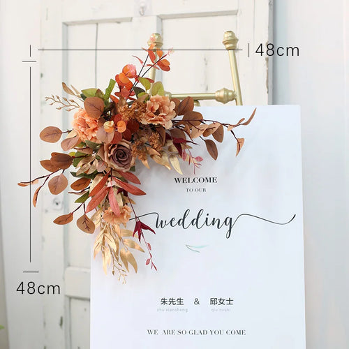 guirlande florale artificielle orange blanc mariage décoration arc fleurs soie feuilles rustique naturel