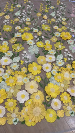 tissu brocart fleurs reliefs multicolore rose bleu vert jaune blanc biodegradable longueur 150cm echangable