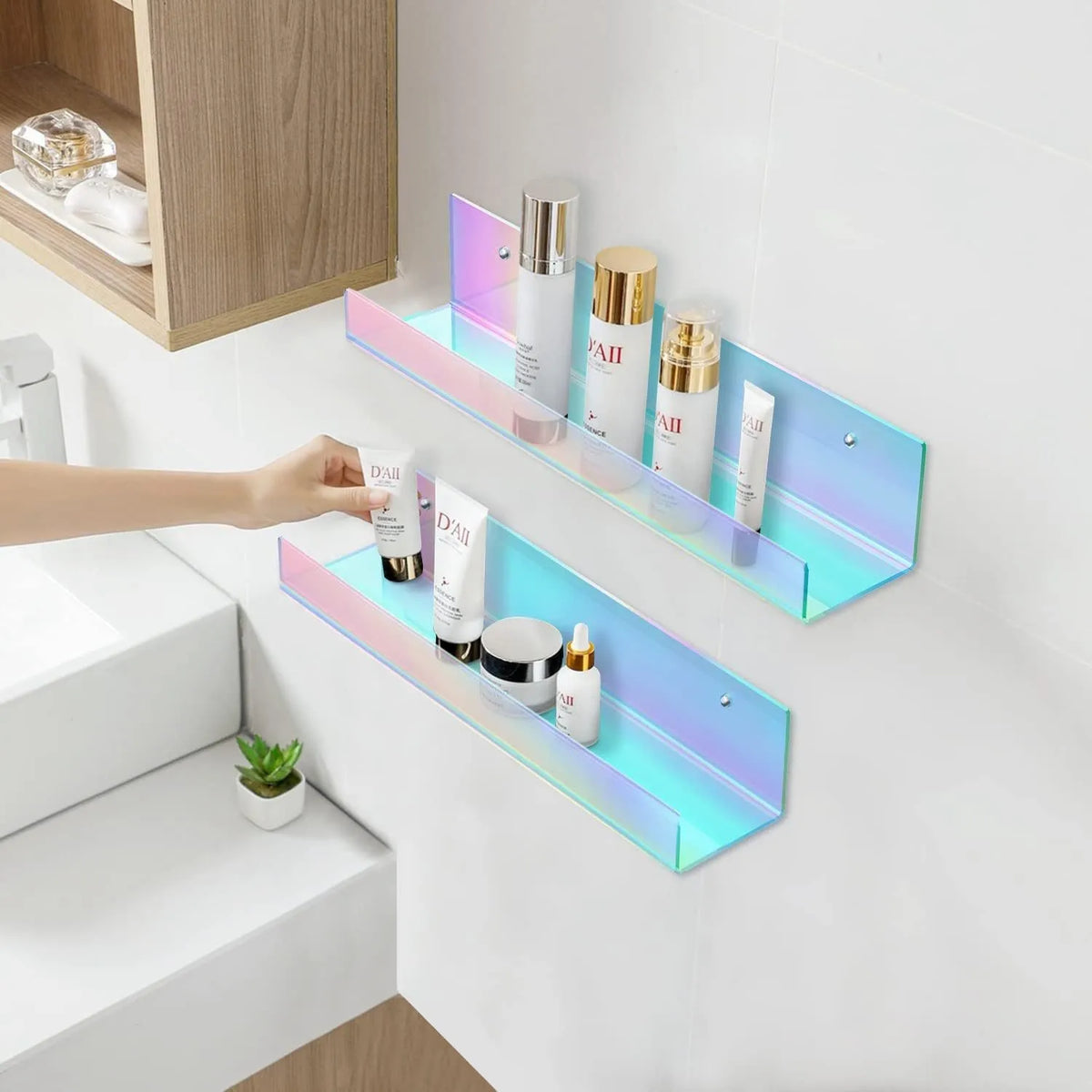 présentoir vinyles transparent effet miroir moderne étagère murale acrylique vis fixations minimaliste