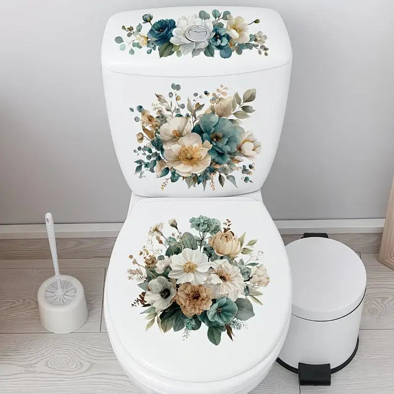 décoration toilettes adhésif fleurs tulipes marguerites lavande blanc classique facile nettoyer sans pelure
