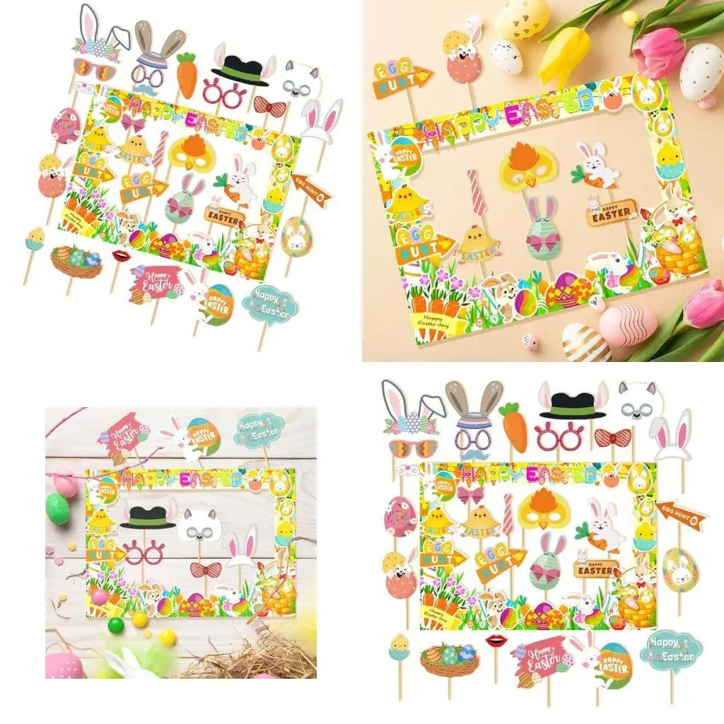 cadre photo pâques multicolore lapins poussins œufs carottes décoratif clips accessoires photo famille fête