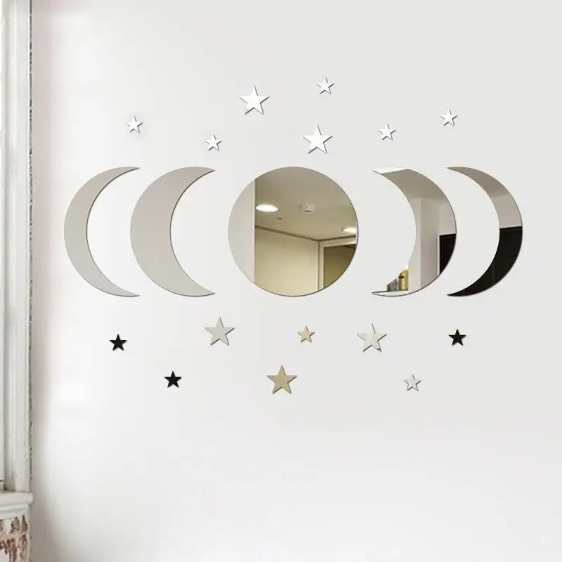 miroirs argentés effet miroir adhésifs modernes 10 étoiles cercle croissants