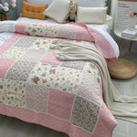 couverture coton patchwork fleurs rose feuilles vertes 150x200cm maison toutes saisons