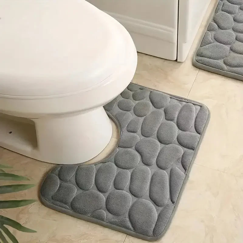 tapis bain gris clair texture galet moderne antidérapant polyester lavable
