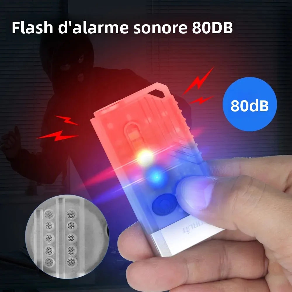 lampe poche rechargeable multi mode uv led alarme sonore porte clés camping