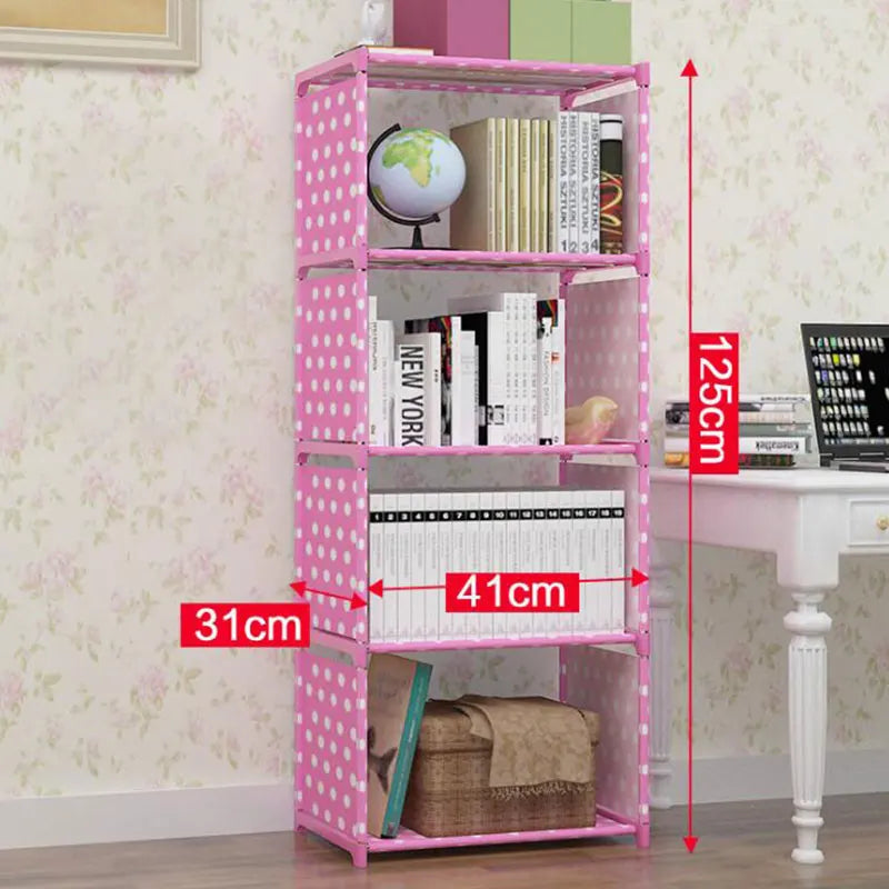 étagère moderne minimaliste niveaux pois rose tissu livres rangement salon