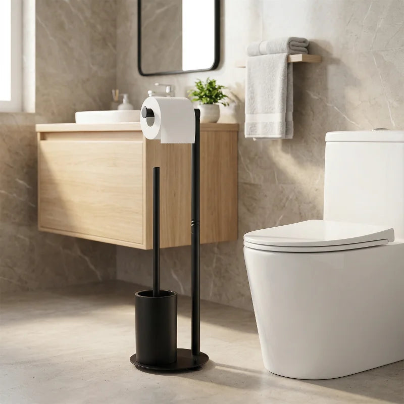 support papier toilette moderne brosse adhésif noir mat salle bain papier toilette