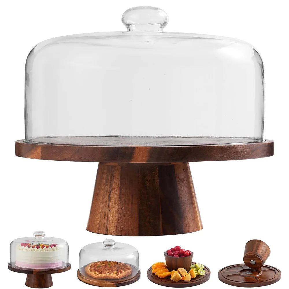 support gâteau bois aimant couvercle verre transparent moderne rustique présentation fromage charcuterie collations