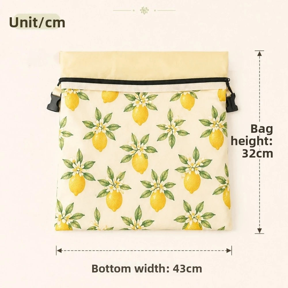 sac rangement multi usages tissu motifs floraux moderne beige jaune vert blanc boucle zip